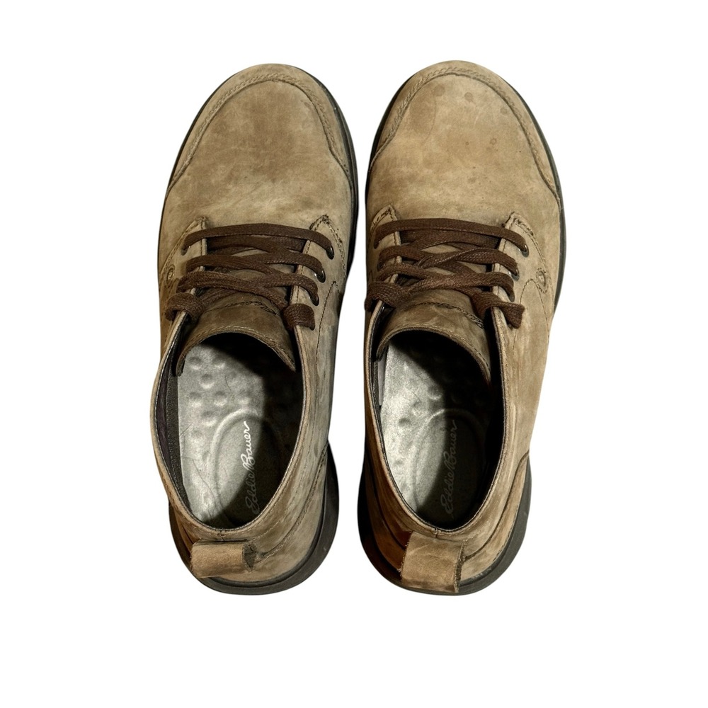 Eddie Bauer Mens Tan Brown Nubuck Leather Chukka Boots Vibram Soles Lace Up Sz 8